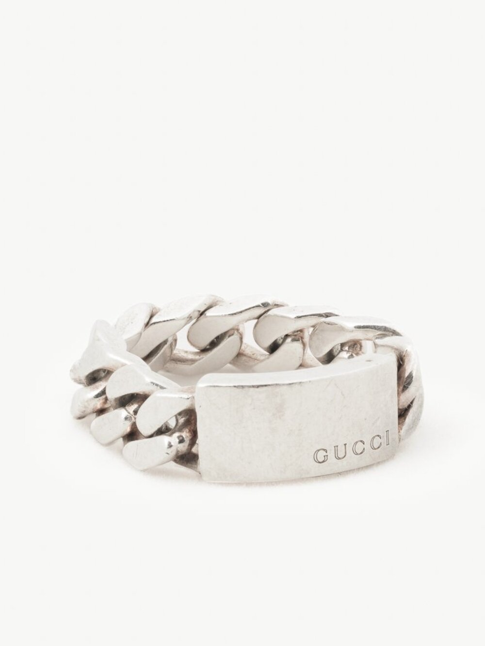 Gucci Sterling Silver Logo-Plate Chain Ring